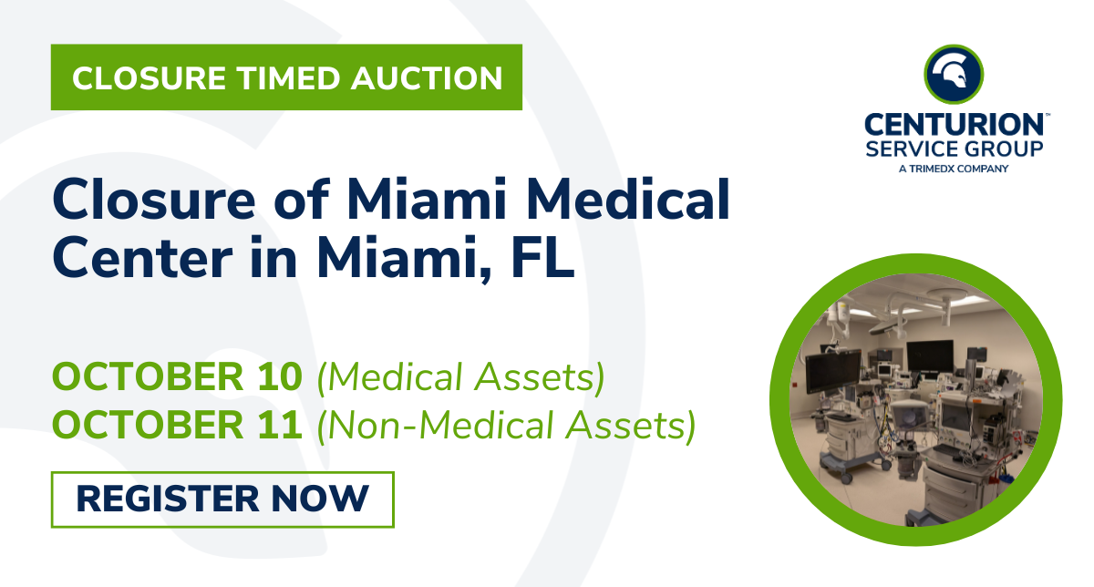 Centurion Service Group and B. Riley Wholesale & Industrial Solutions, LLC to auction all assets following the closure of Miami Medical Center in Miami, FL